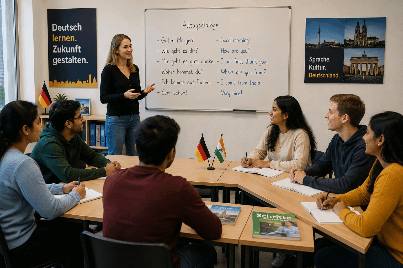 International students learning German in a classroom at AM Sprachschule